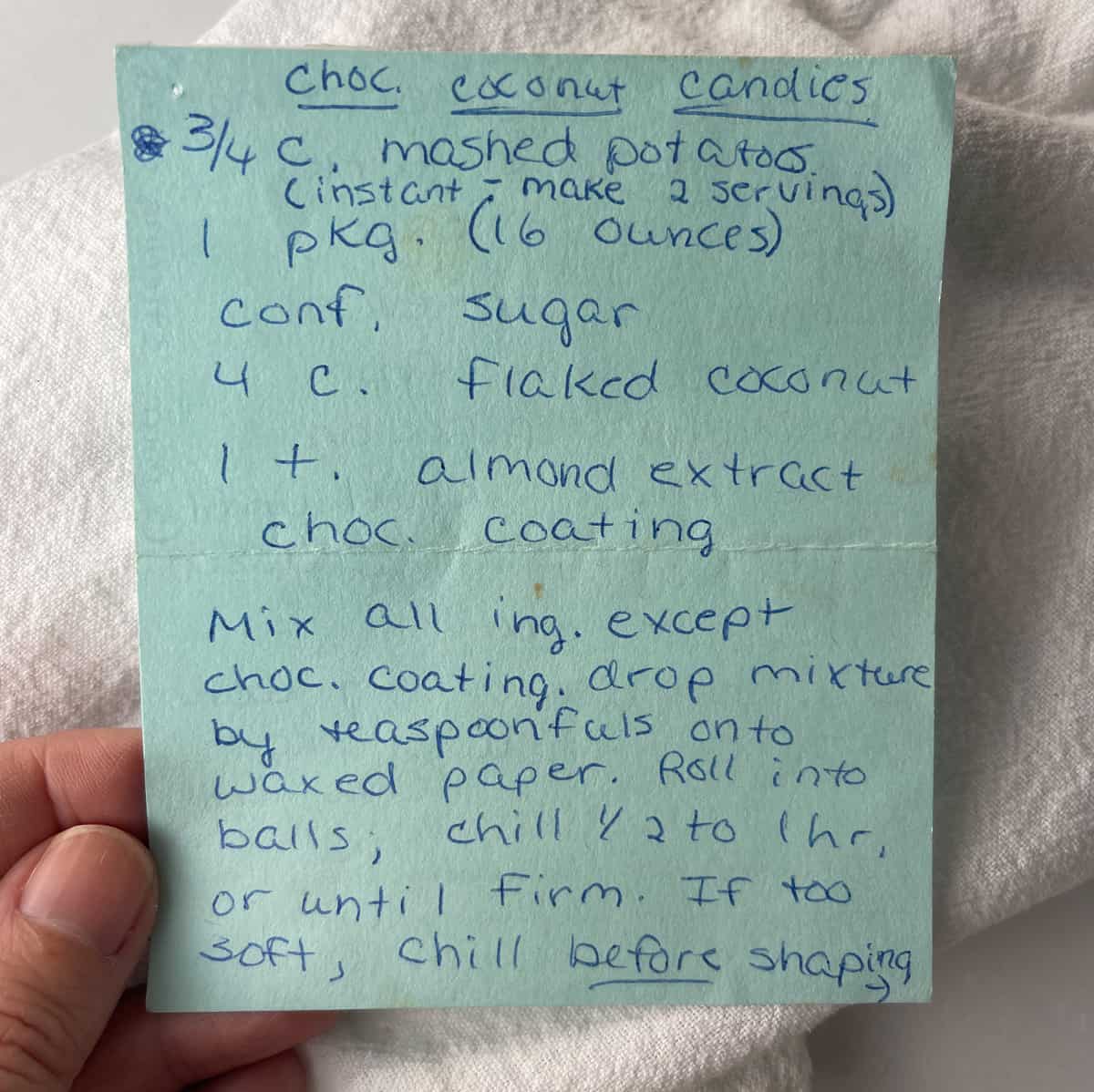 Recipe card for homemade mounds bars,