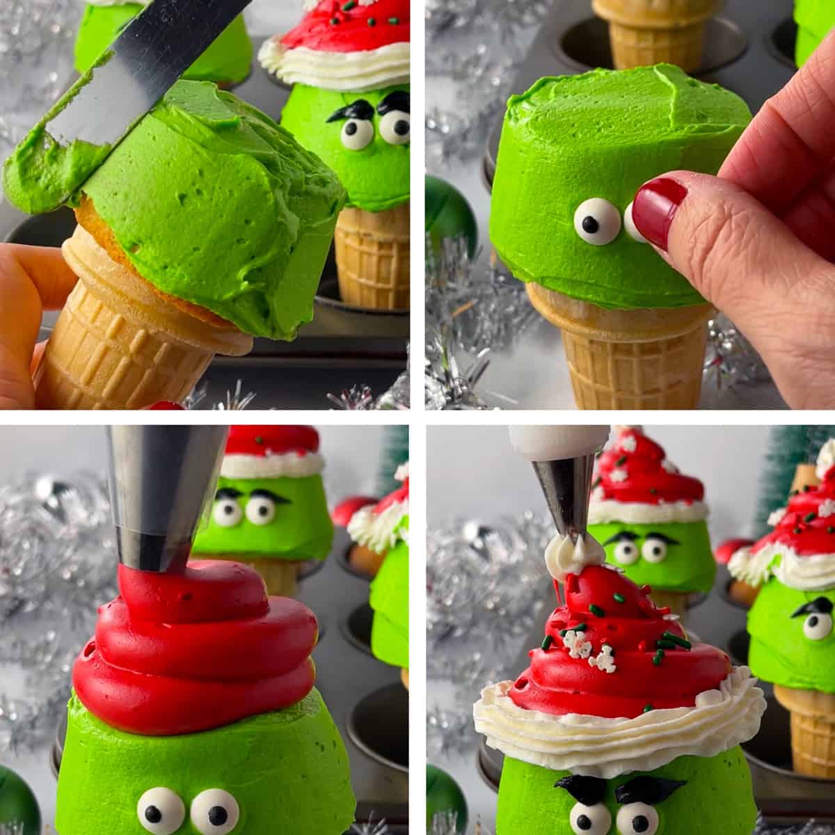 Grinch cupcakes steps.