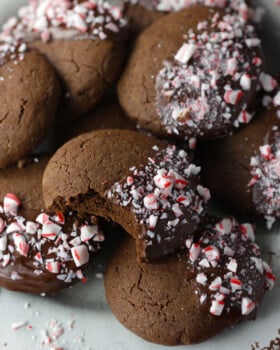 Cacao Bliss cookies with peppermint candy.