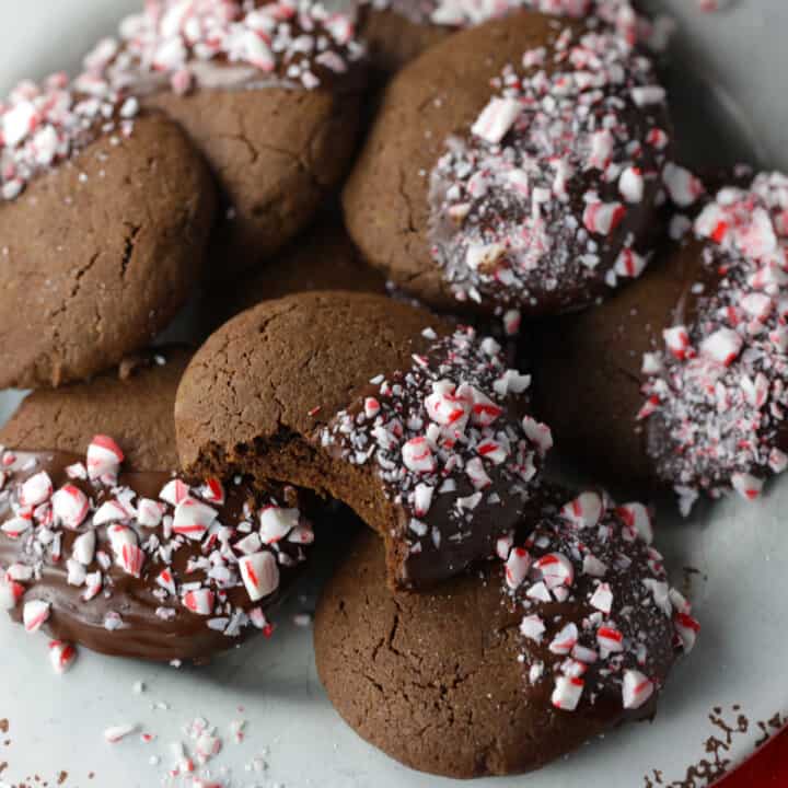 Cacao Bliss cookies with peppermint candy.
