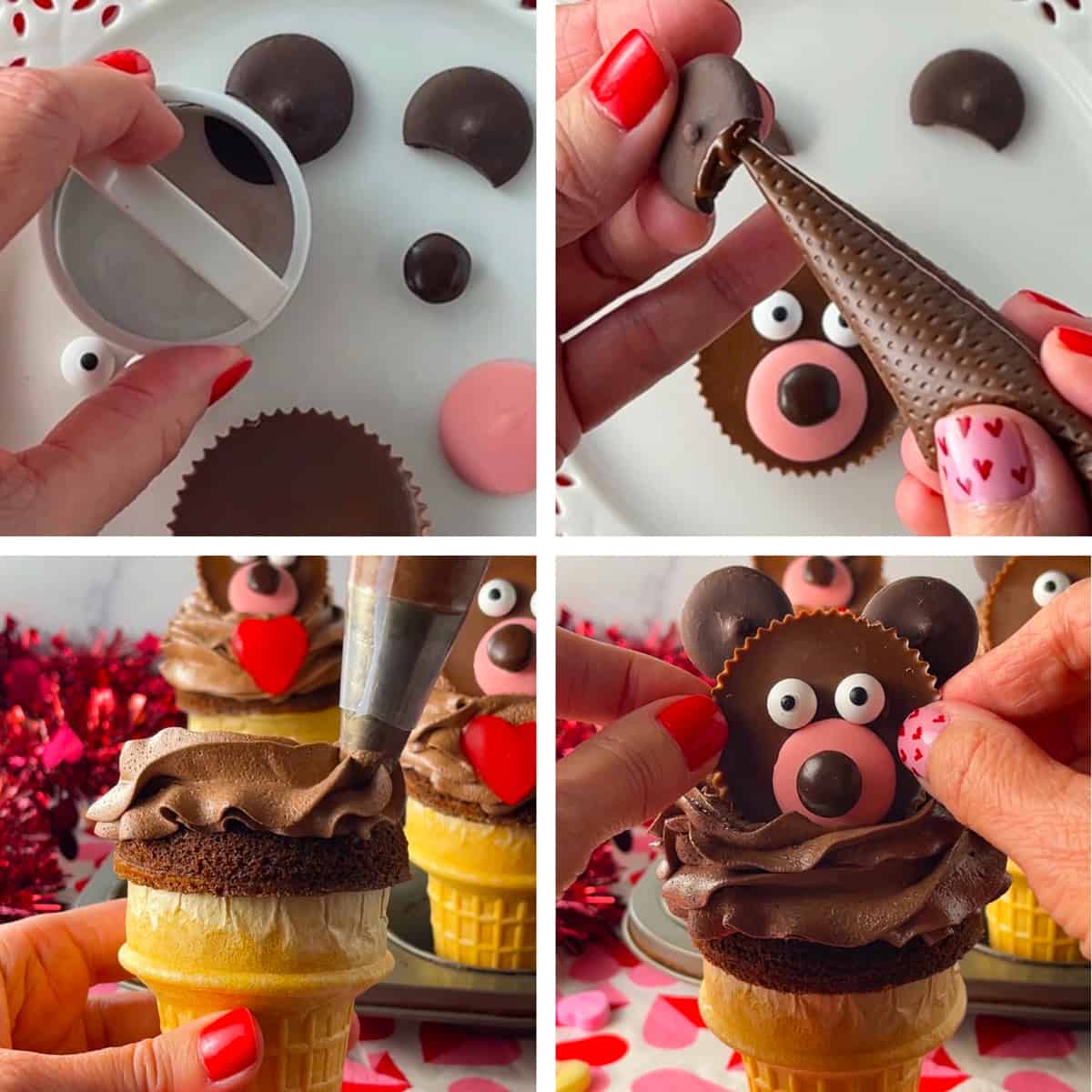 How to make a candy teddy bear using Reese's cups and candy melts plus candy eyes.