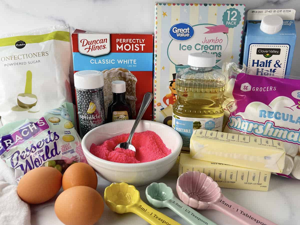 Bunny cupcake ingredients set on the kitchen counter.