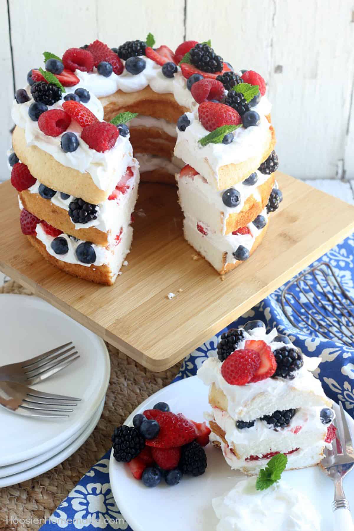 Angel food cake for July 4th party.