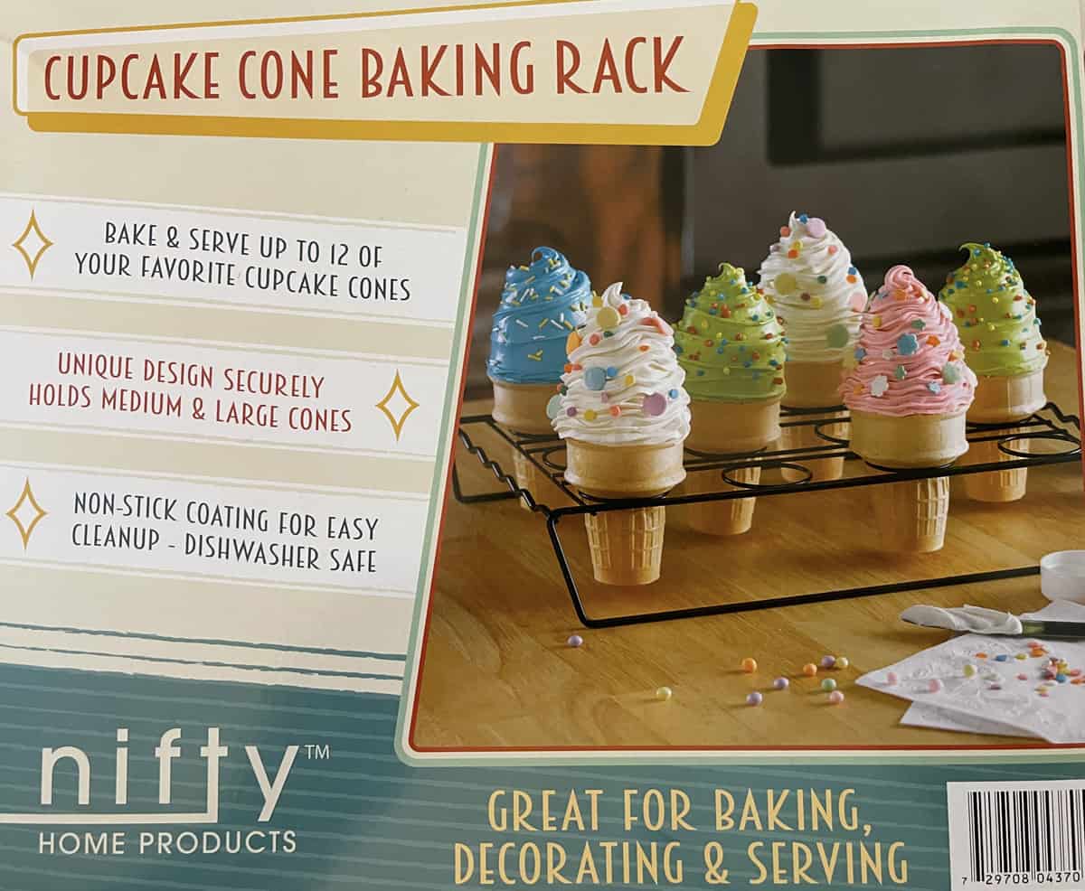 Nifty cupcake cone baking rack available online.