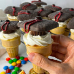 Graduation cap cupcakes baked in ice cream cones.