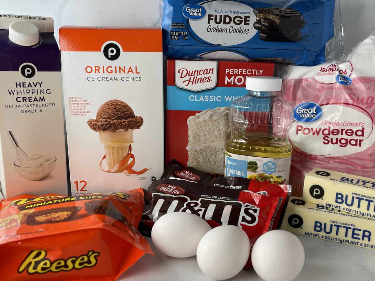 Ingredients needed to make graduation party cupcakes.