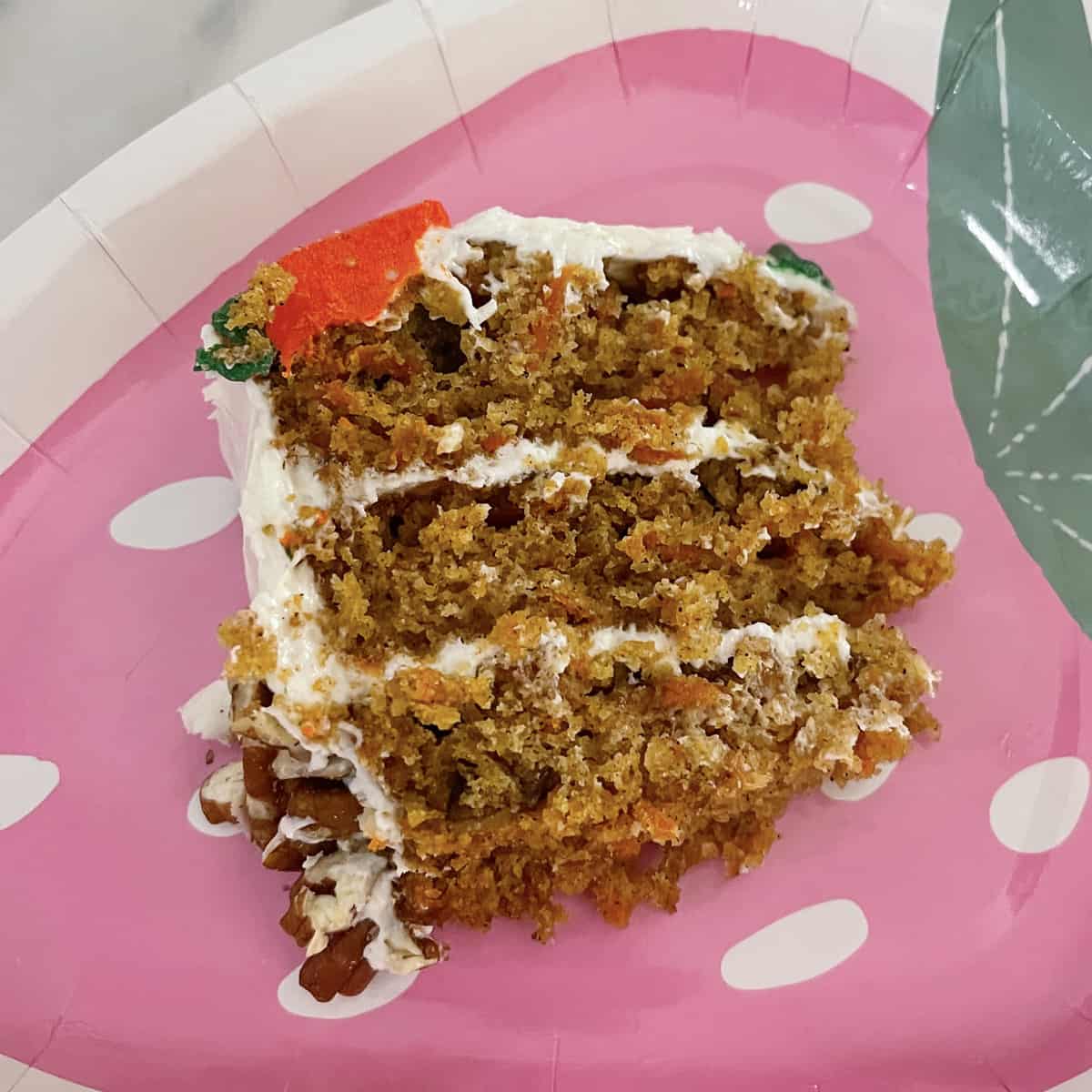 One slice of the most delicious carrot cake.