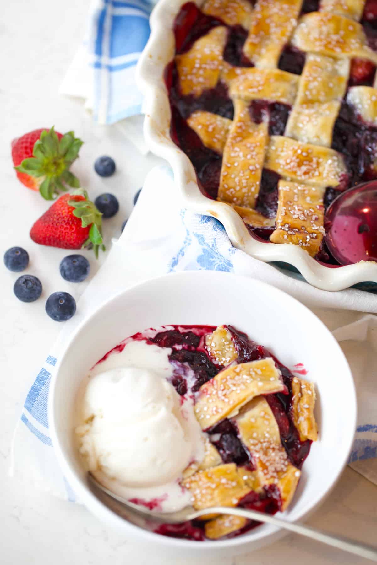 Easy 5 Ingredient Mixed Berries and Blueberry Cobbler.