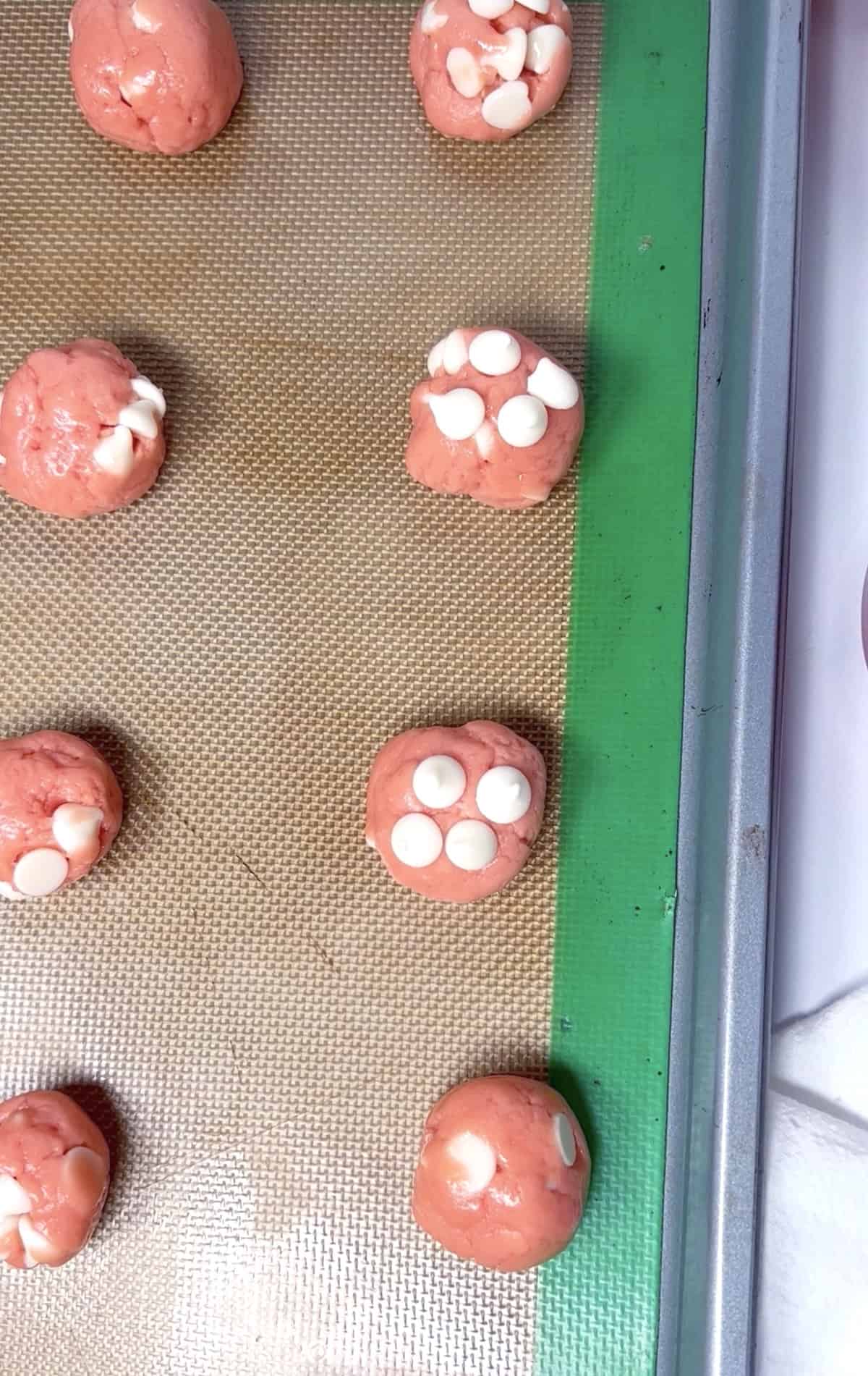 Cookie dough on cookie sheet.