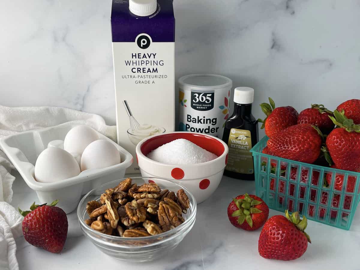 Ingredients on counter needed to make strawberry angel pie.