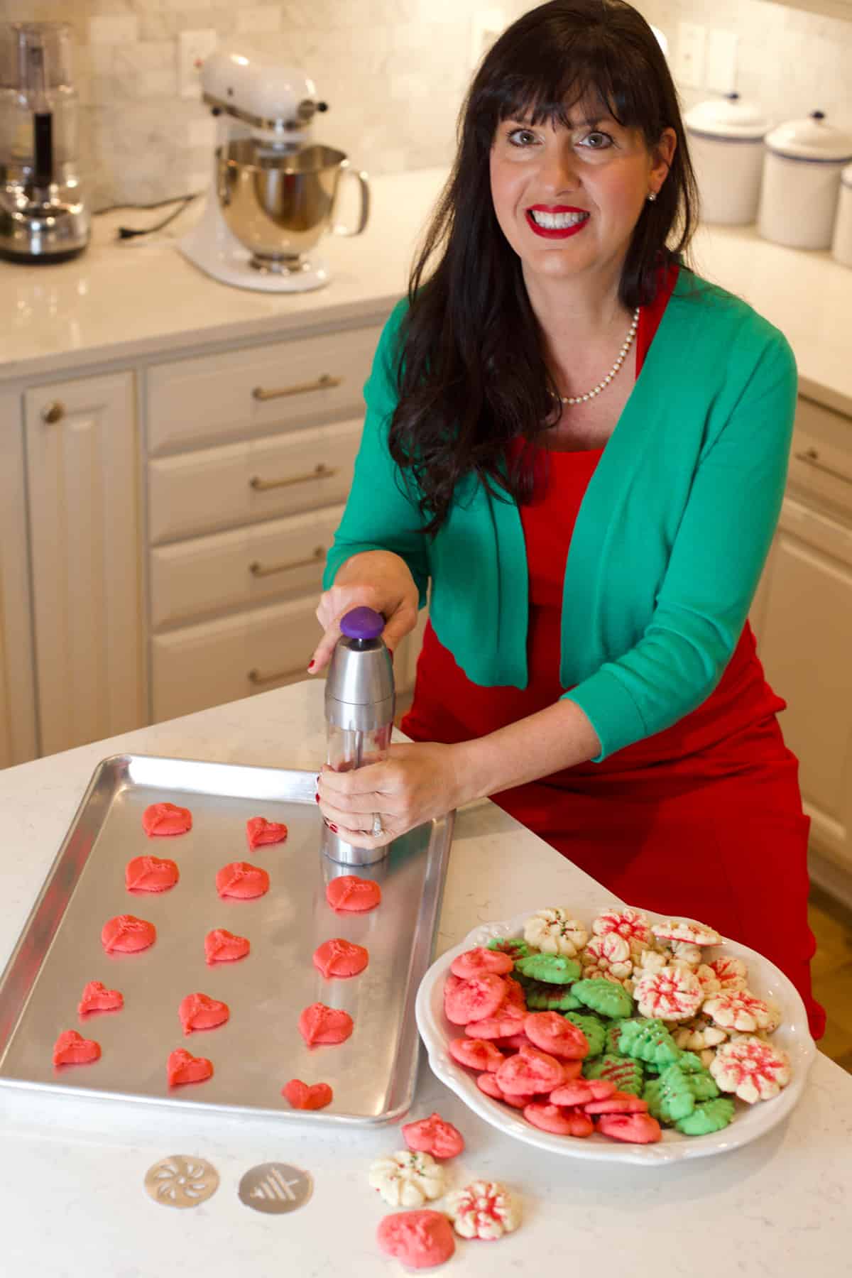 Pretty lady making Christmas cookies.
