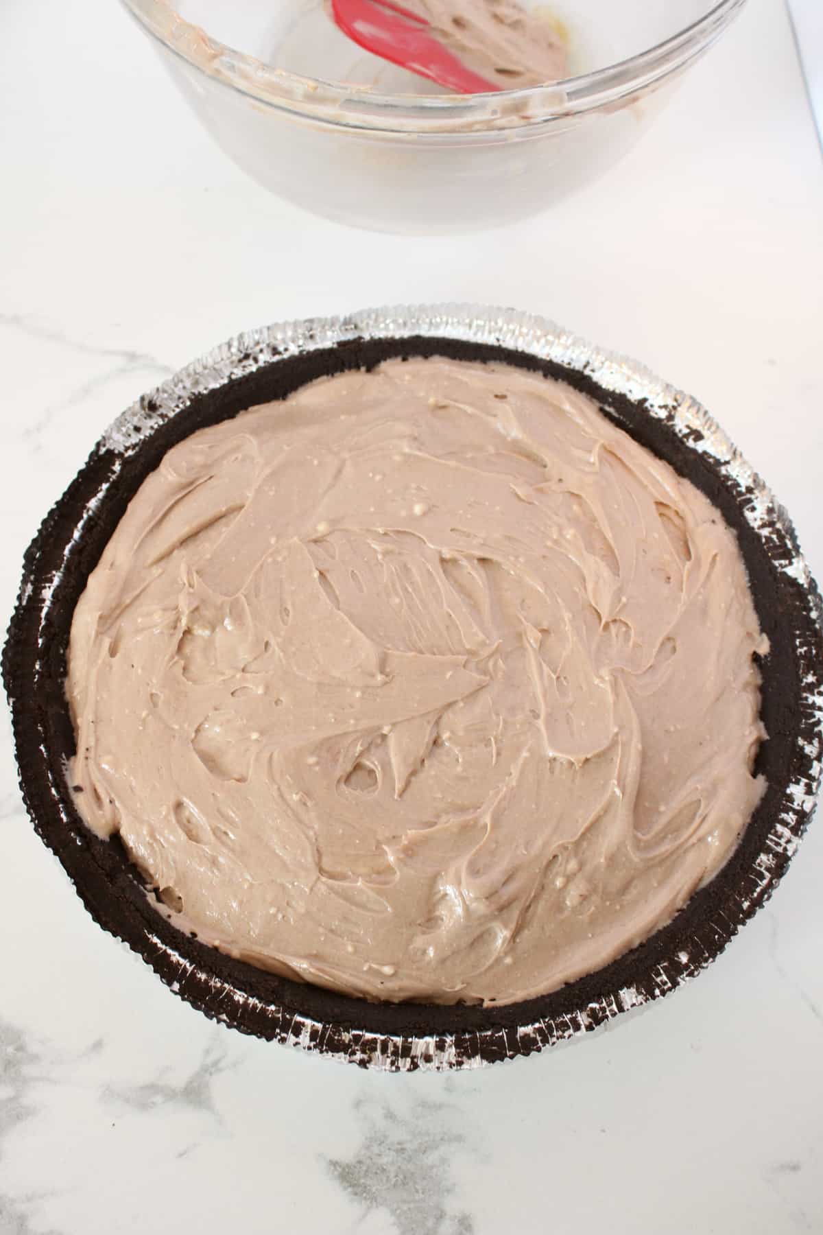 Chocolate pie in Oreo pie crust.