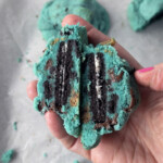 Cookie monster cookie with Oreo in the middle.