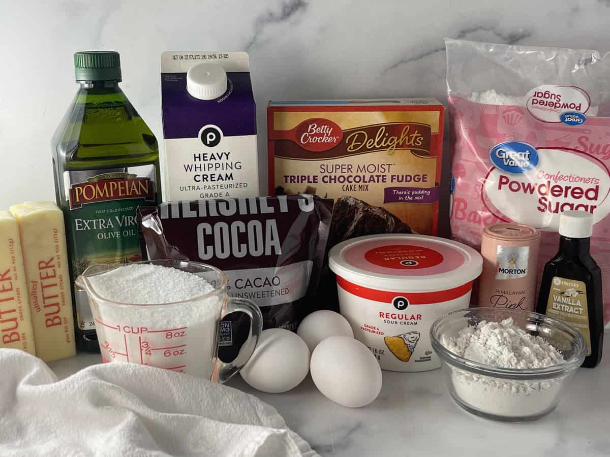 Ingredients needed to make doctored cake mix.