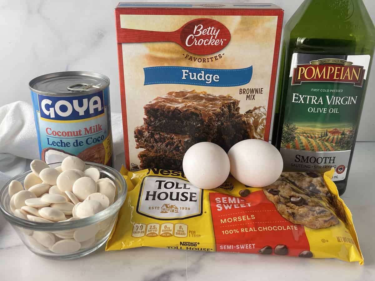 Ingredients needed to make easy Halloween ghost brownies recipe.