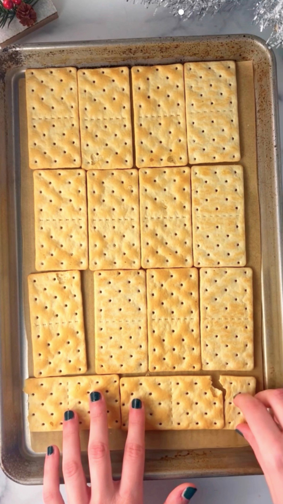 Gluten free crackers on a sheet pan.