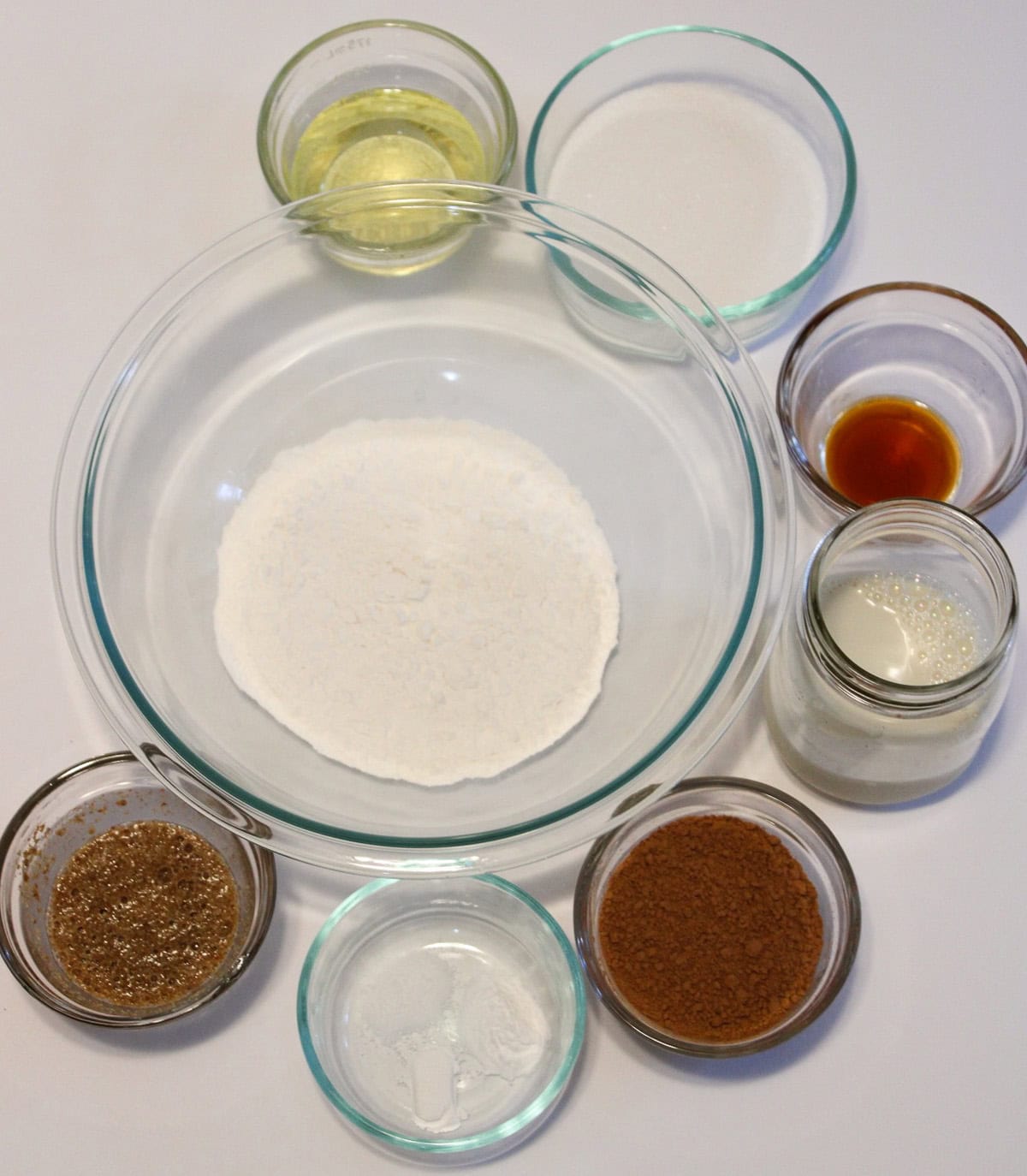 Ingredients needed to make vegan gluten free chocolate cake bites.