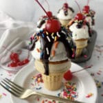 Sundae cupcake cone on a plate.