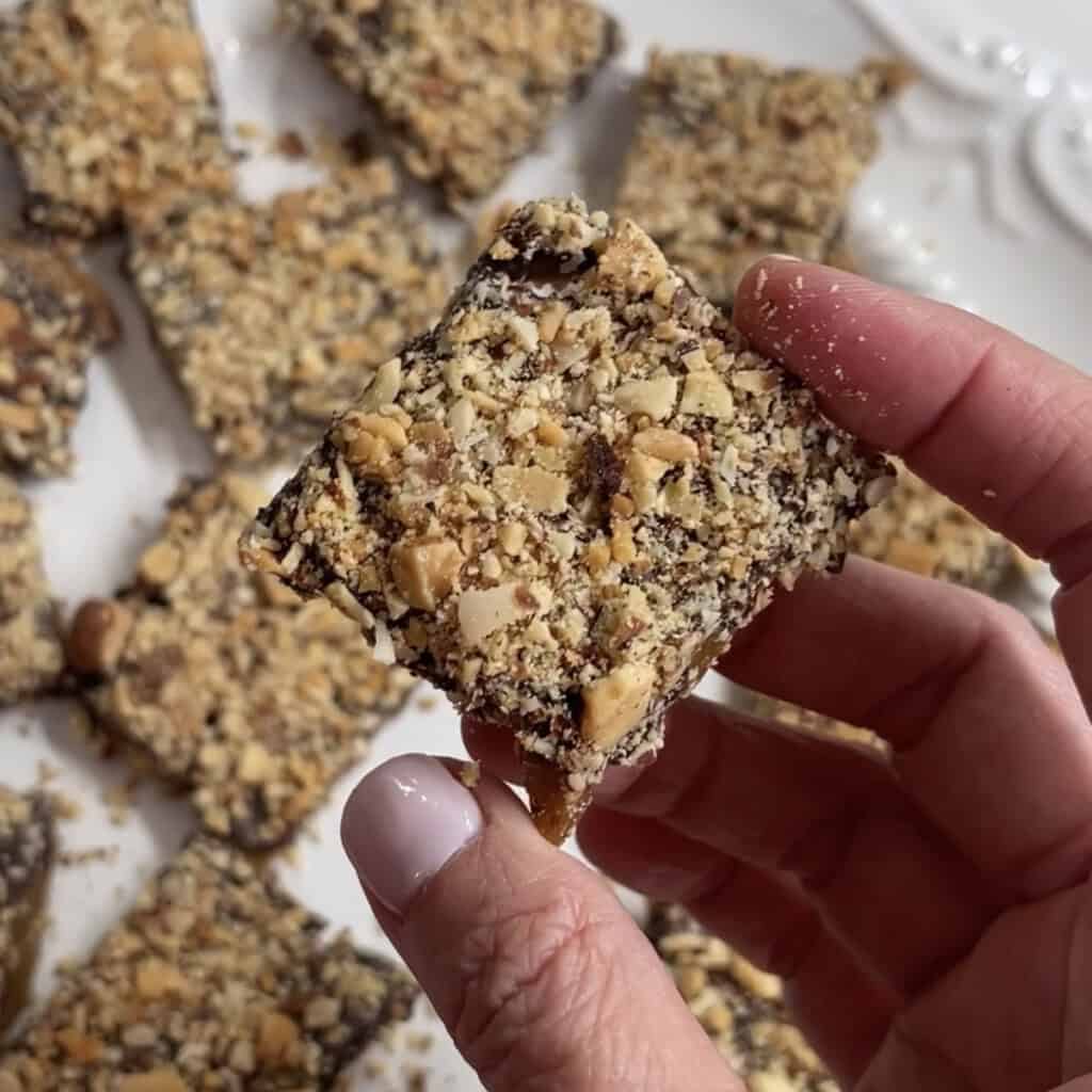 Homemade English toffee candy.