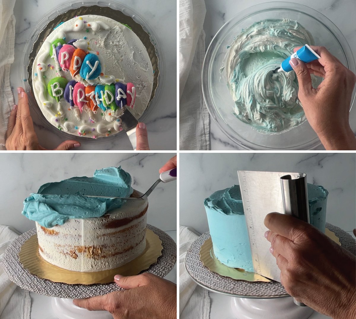 Steps showing how to do a cake makeover.