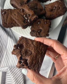Yummy high protein brownie with bite taken out.