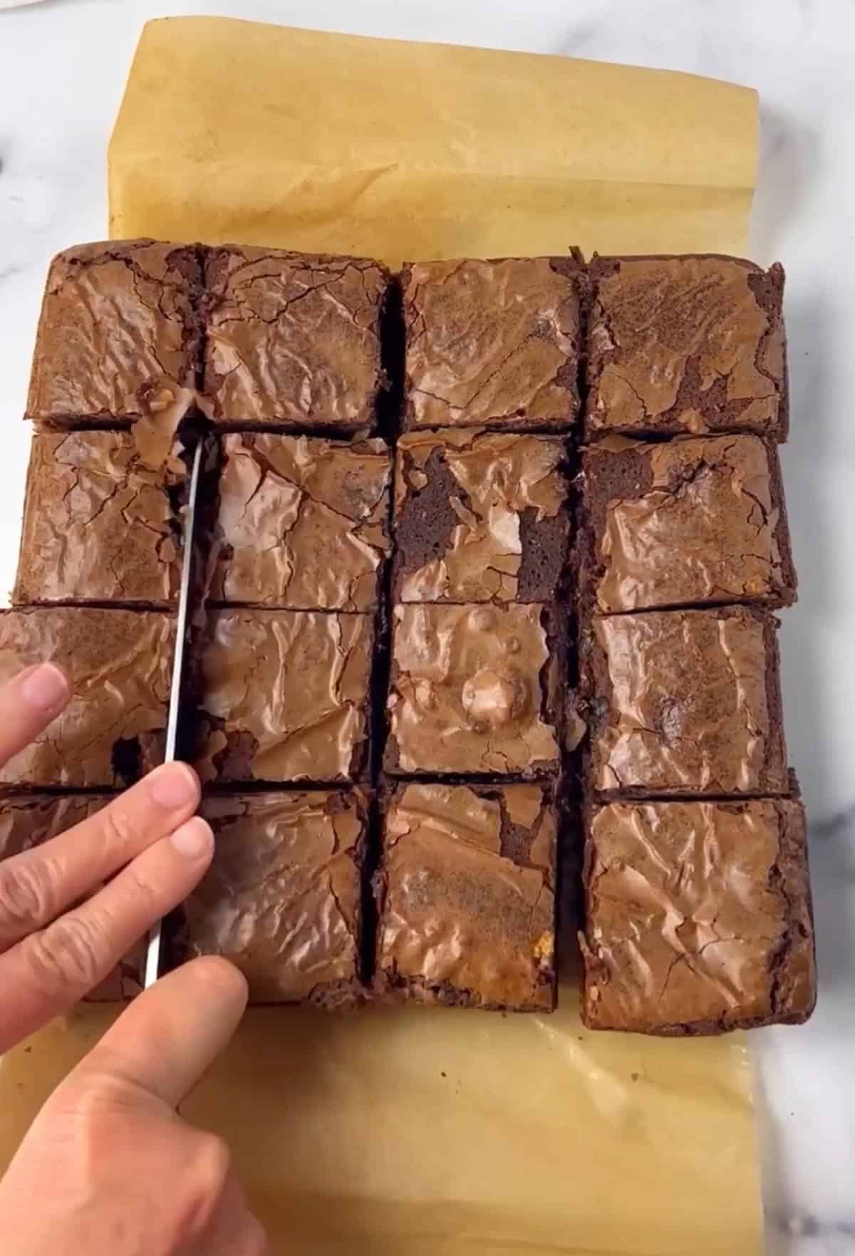 Cutting brownies into squares.