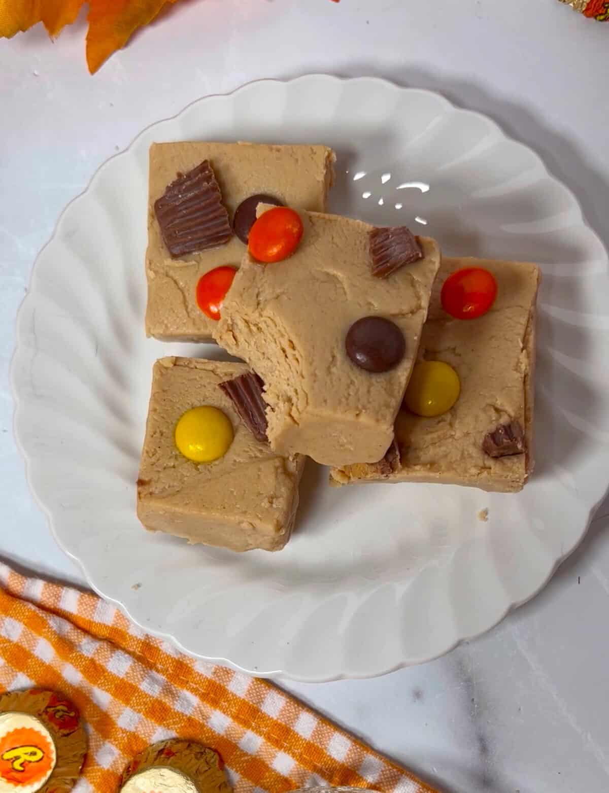 Peanut butter fudge recipe with vanilla frosting.