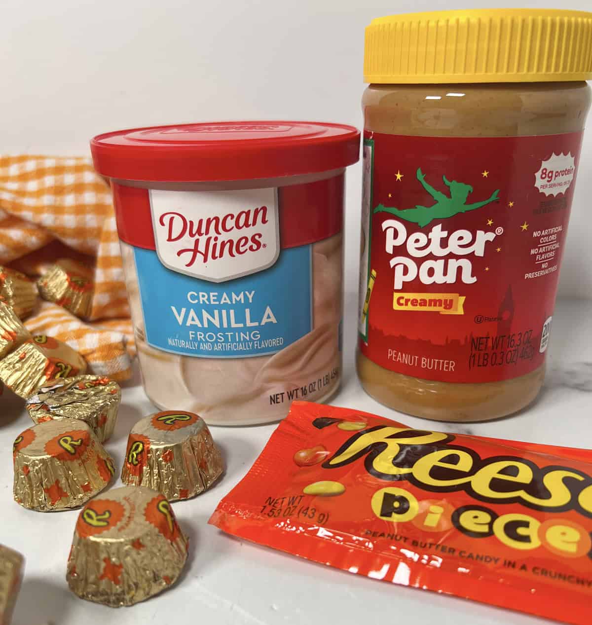 Fudge ingredients on kitchen counter.