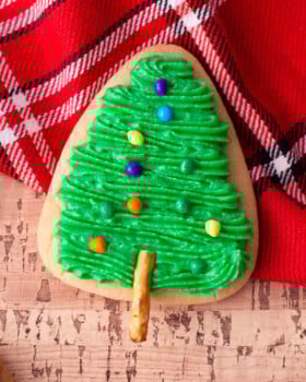 Sugar cookies shaped like Christmas trees.
