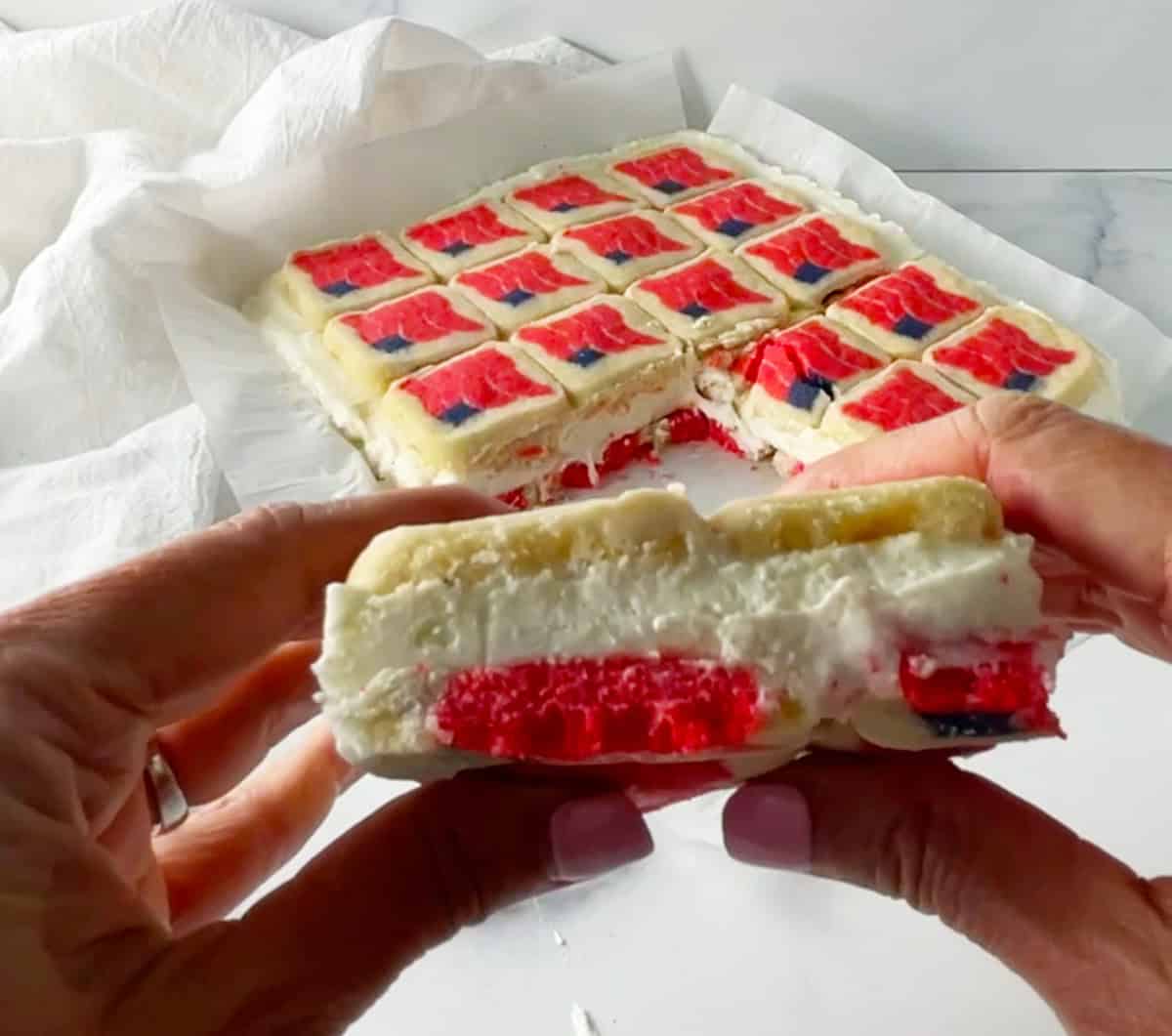 Yummy ice cream sandwiches made with Pillsbury flag cookie dough.