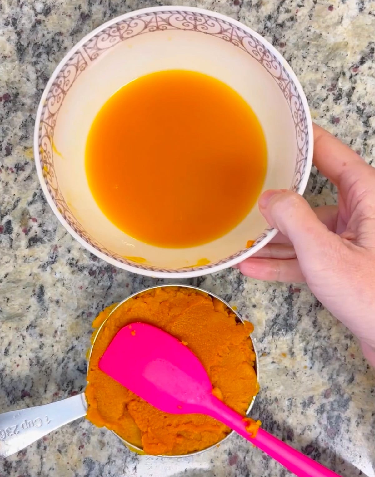Pumpkin puree liquid in a bowl.