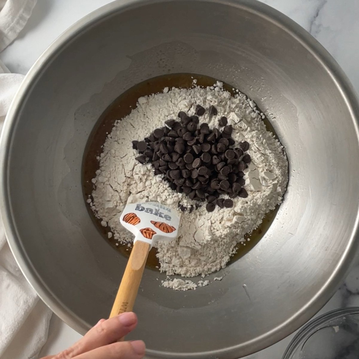 Mixing up cookie dough batter.