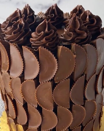 Walmart glow up cake makeover with reese's peanut butter cups all over it.