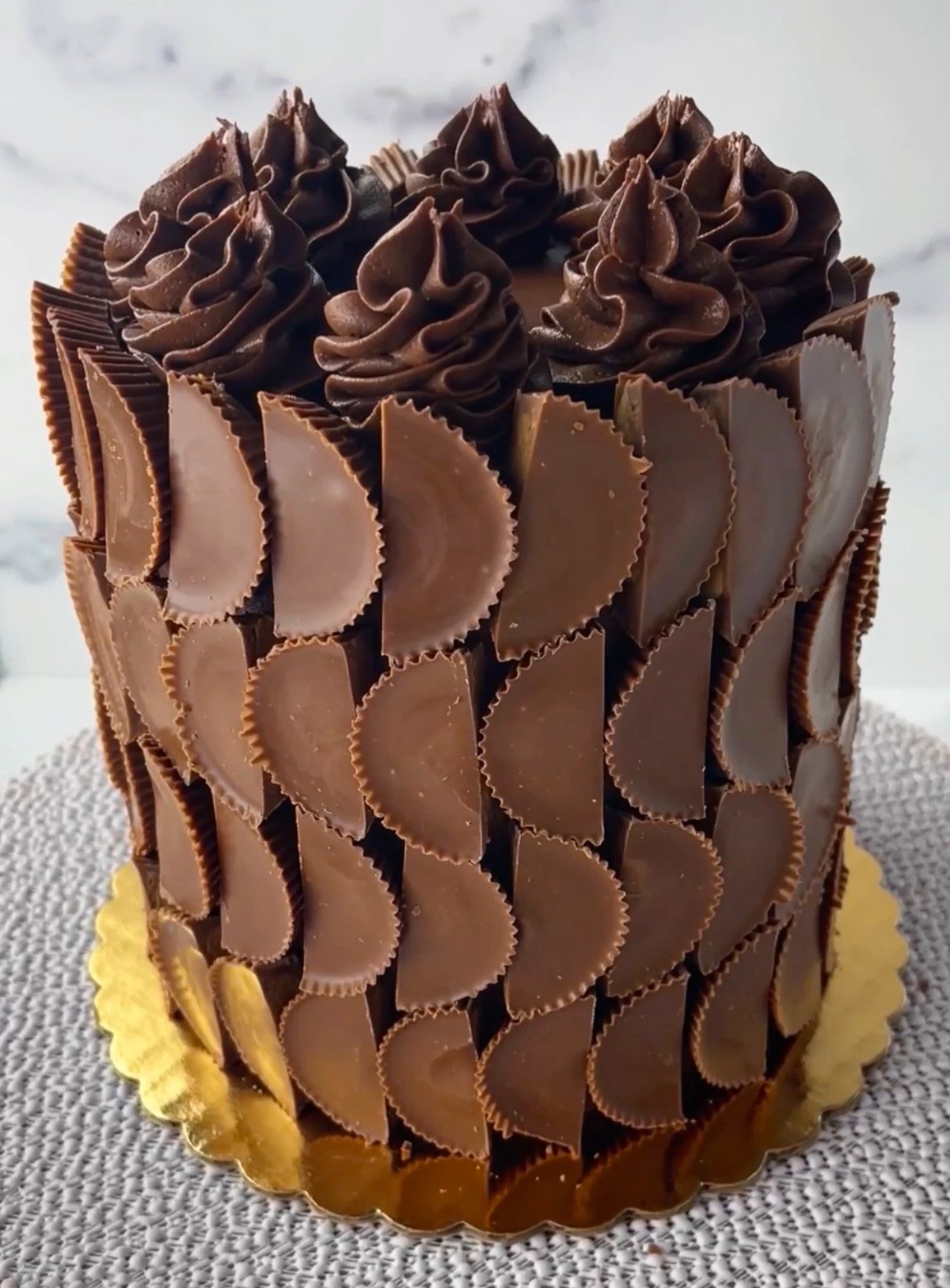 Beautiful Reese's cake made from a Walmart glow up.