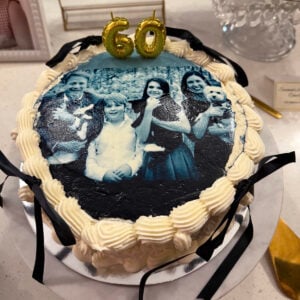 My 60th birthday cake with edible photo of my family and pets.