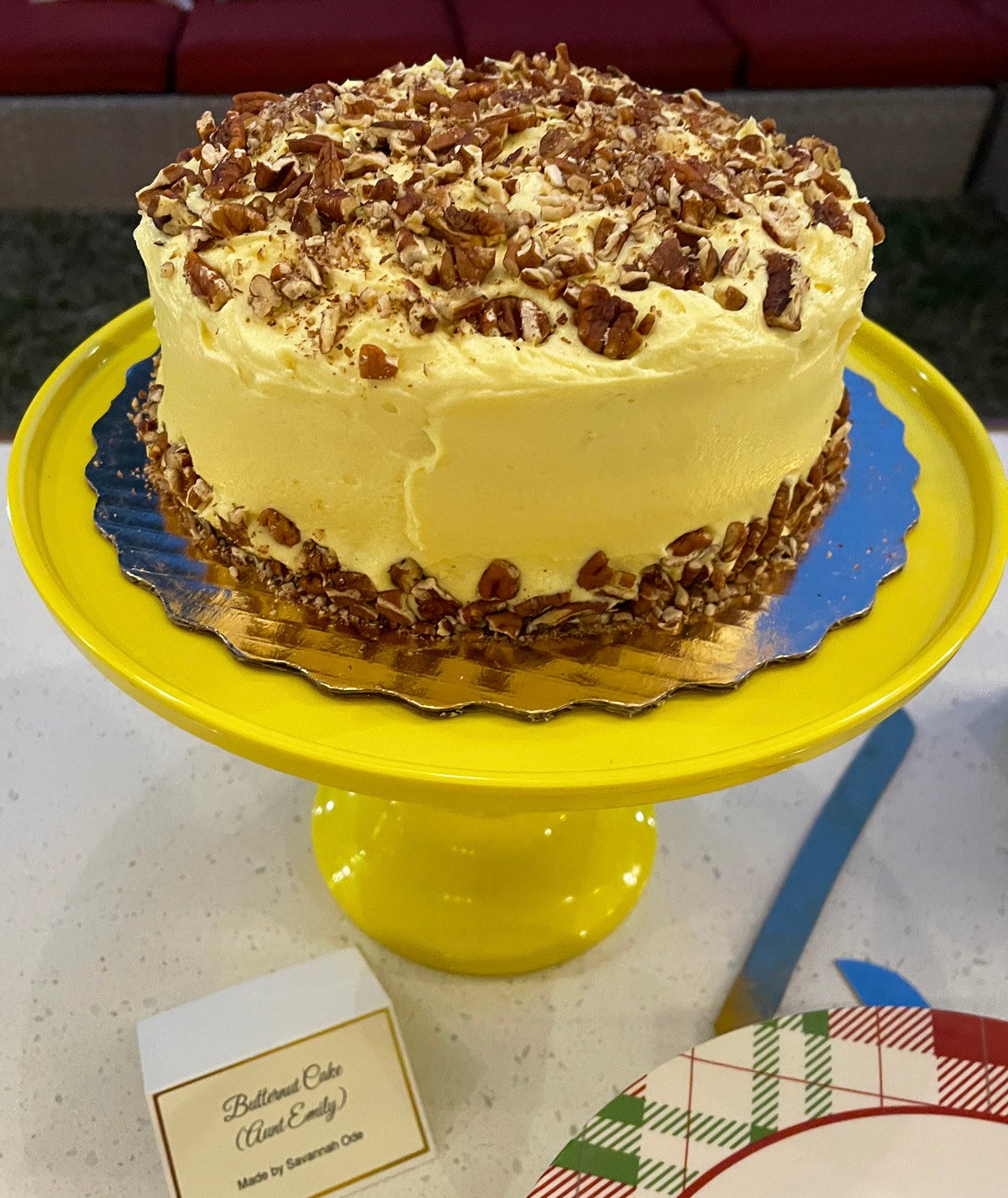 The best butternut cake with toasted pecans on top.