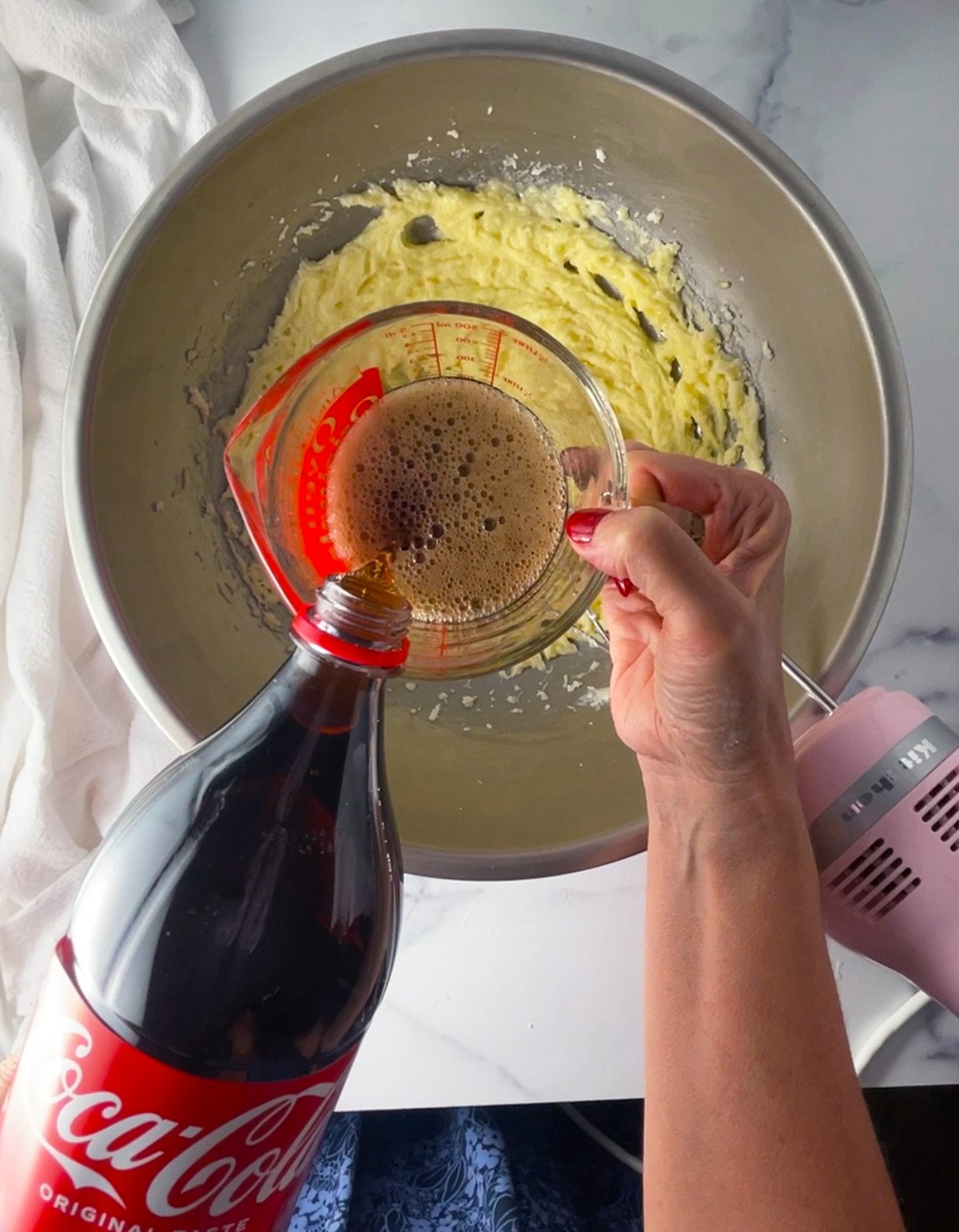 Cake batter for coke cake.