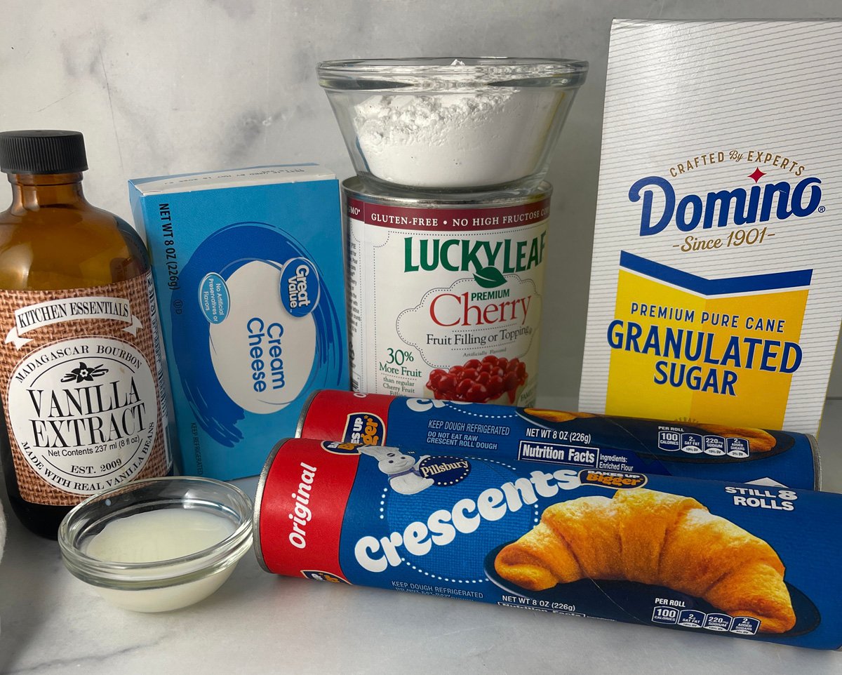 Ingredients needed to make cherry danish Christmas tree.