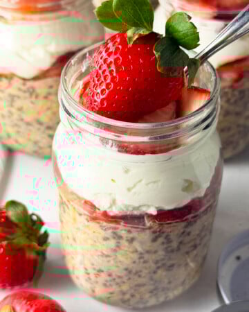 Overnight oats with yogurt and strawberries.