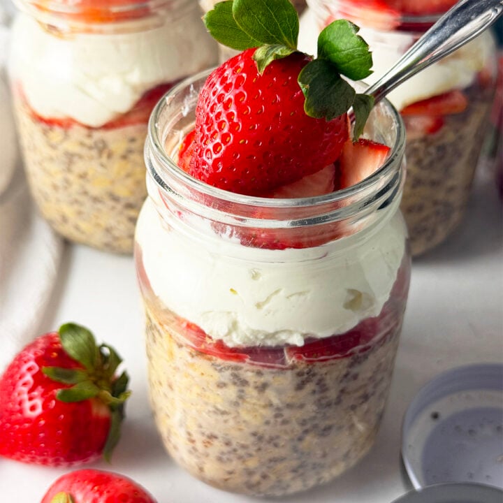 Overnight oats with yogurt and strawberries.