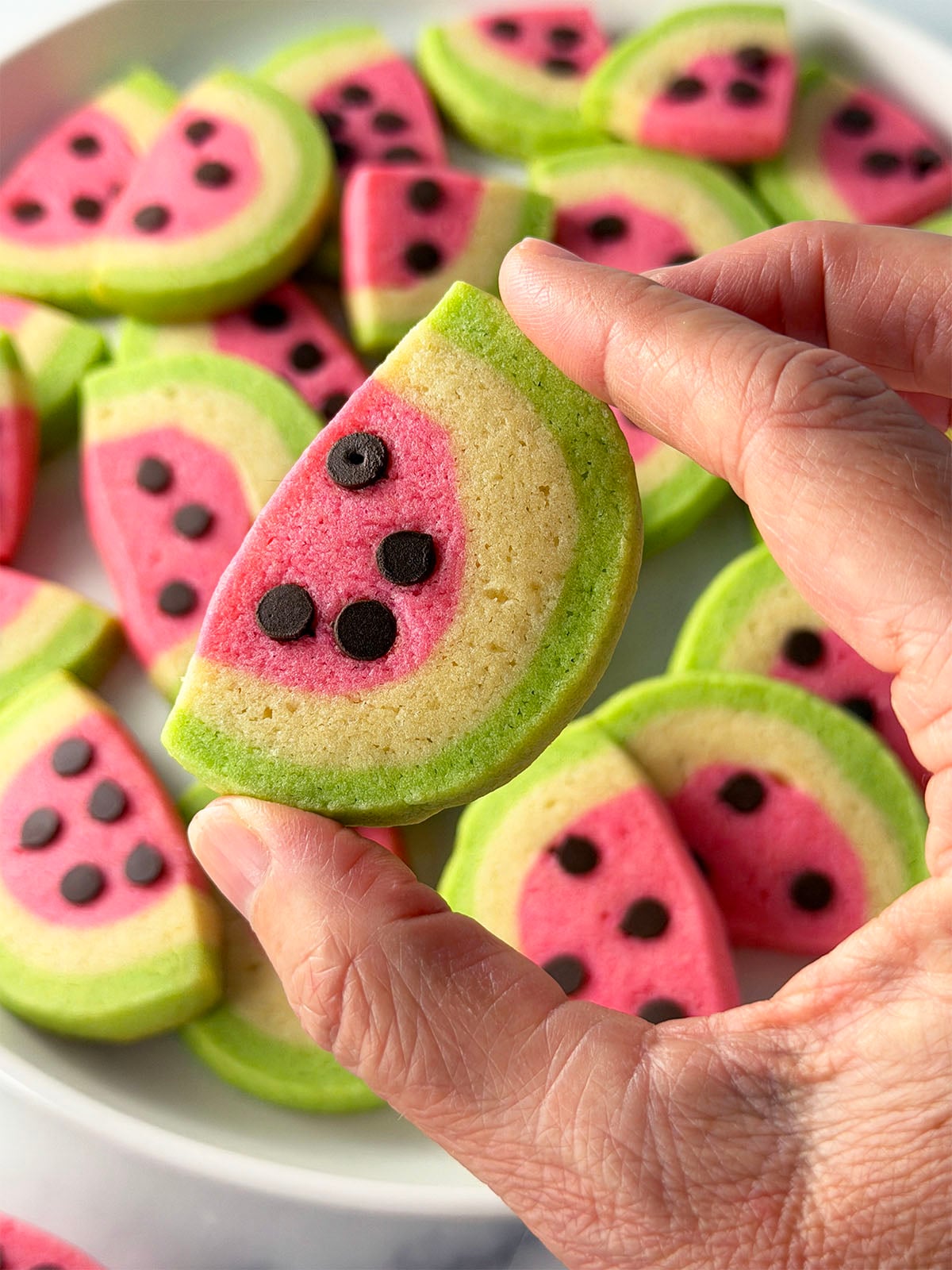 Baked watermelon sugar cookies.