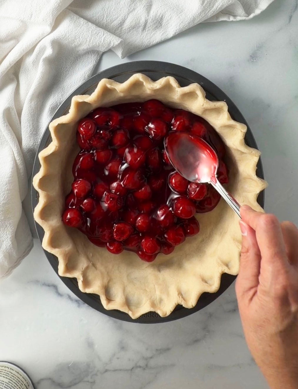 Cherry pie filling in crust.