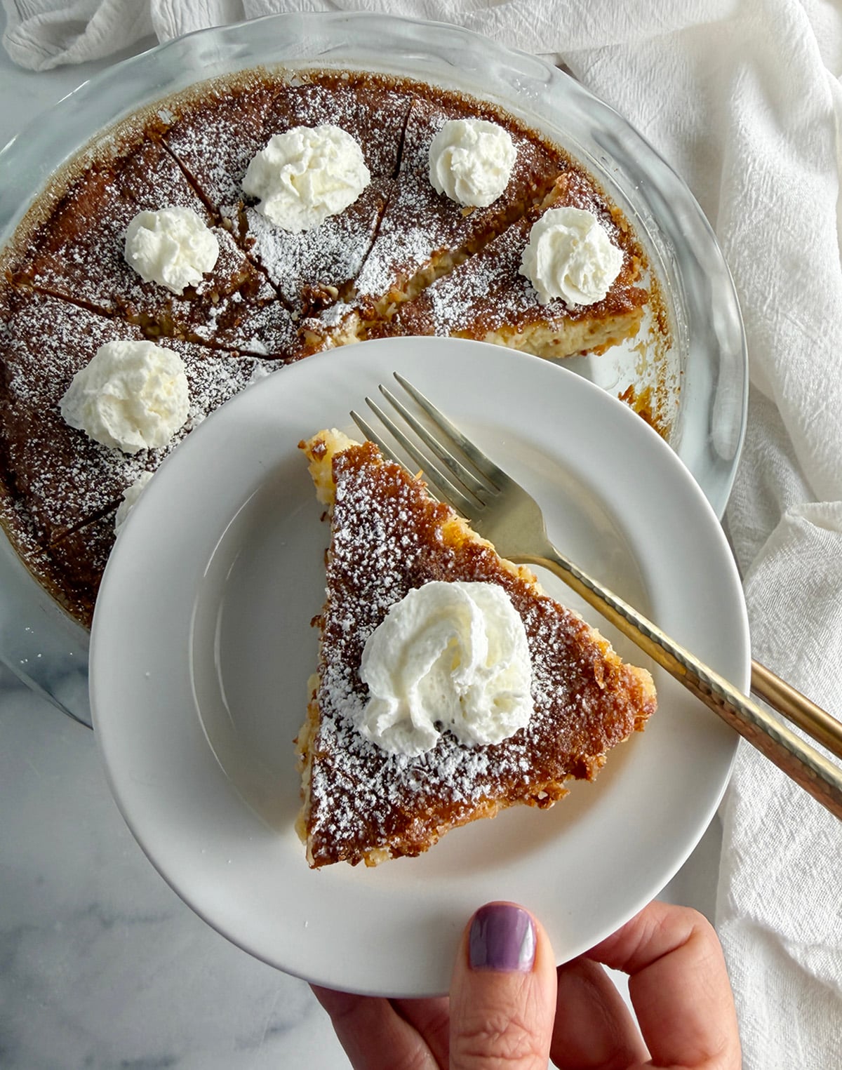 Impossible pie slice on a white plate.