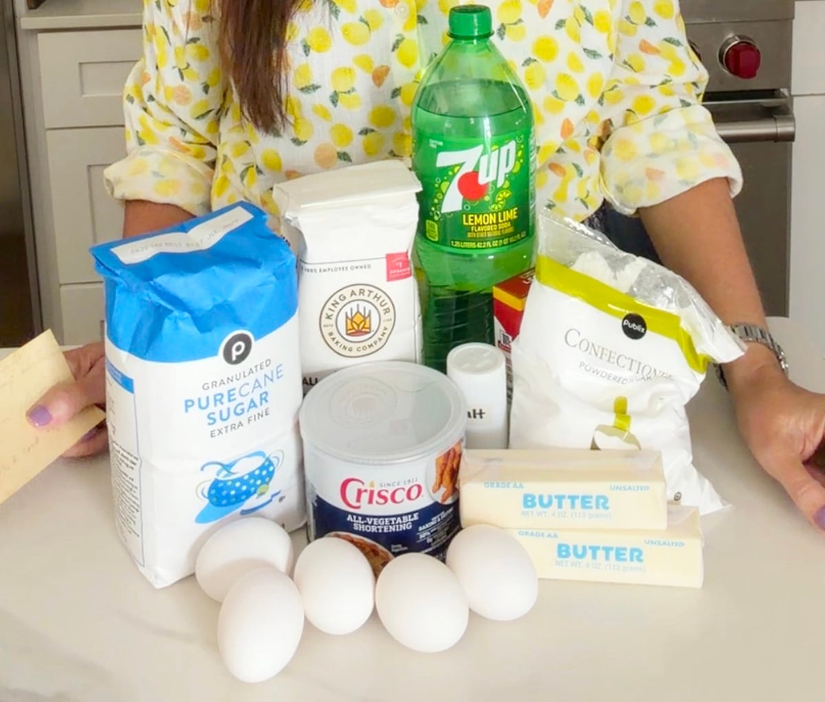 Ingredients needed for 7-Up pound cake.