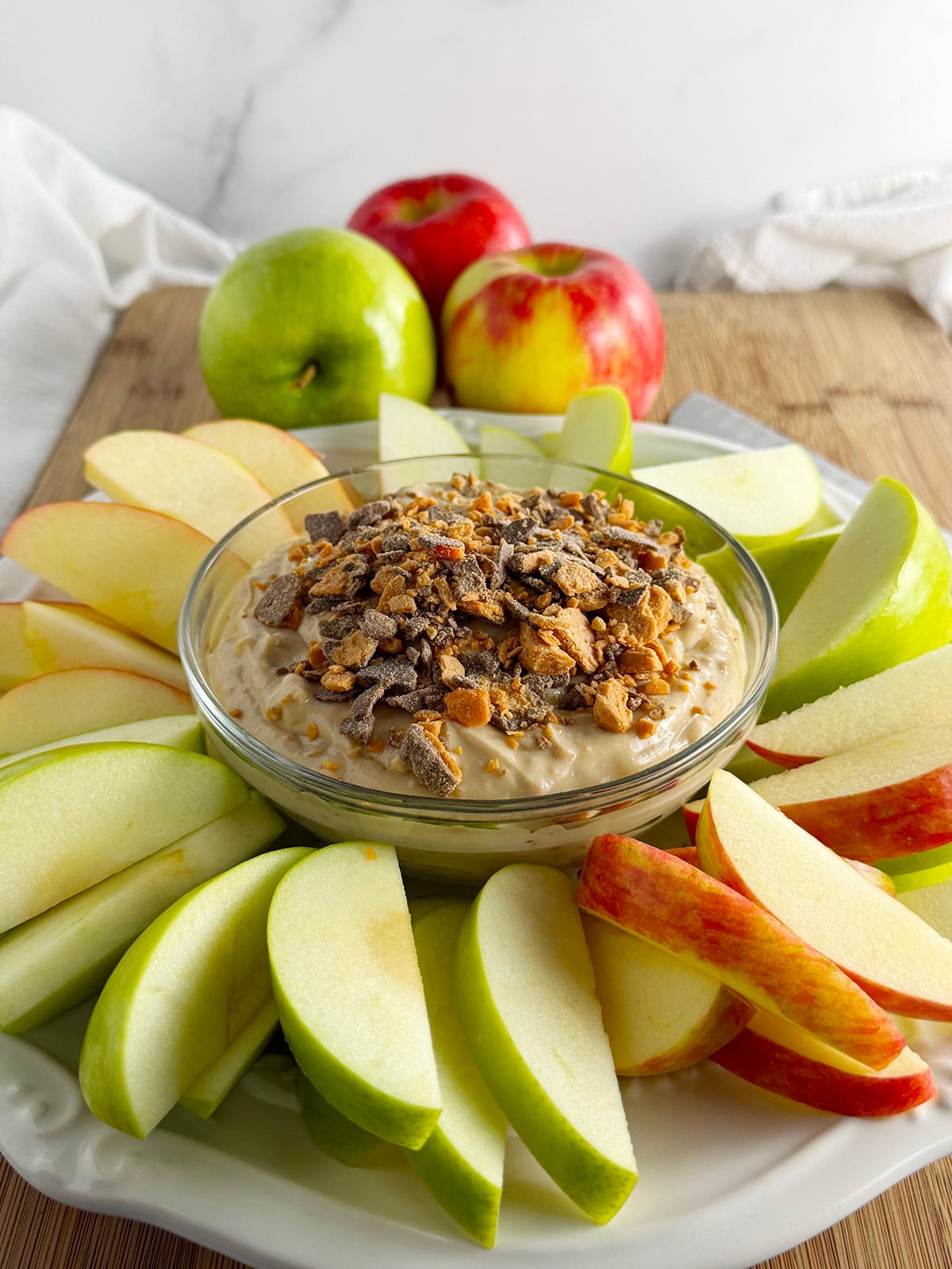 Old fashioned apple dip on serving platter.