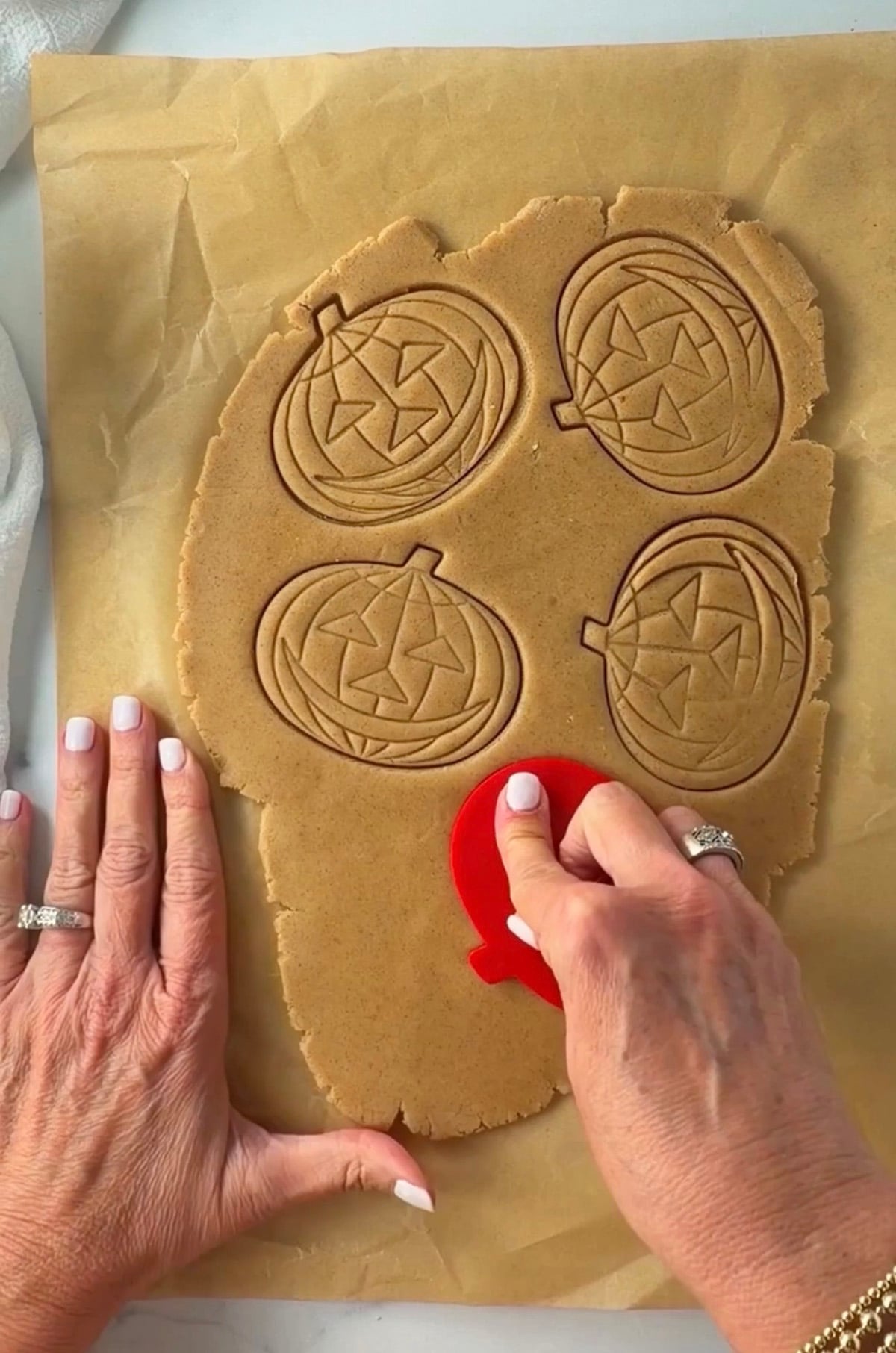 Rolled out brown sugar cookie dough.