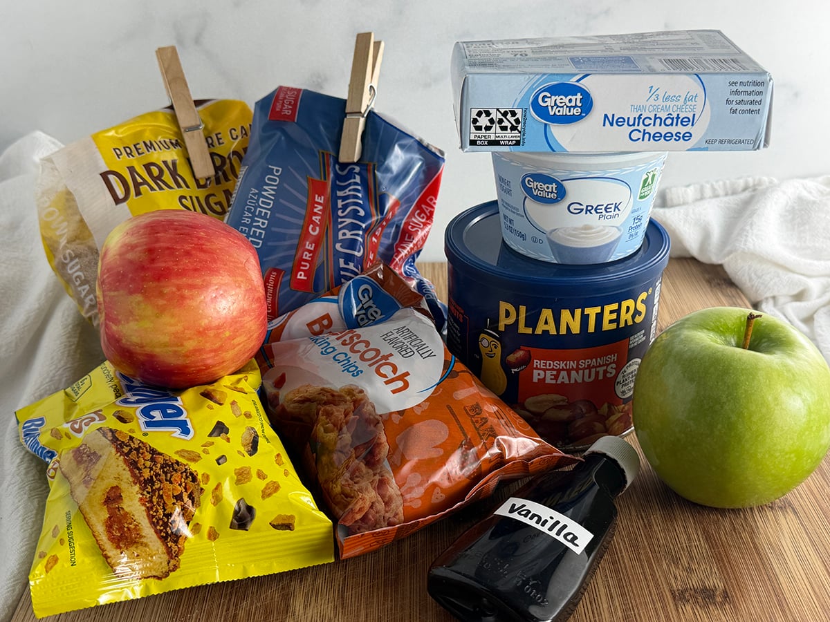 Ingredients needed to make apple dip.