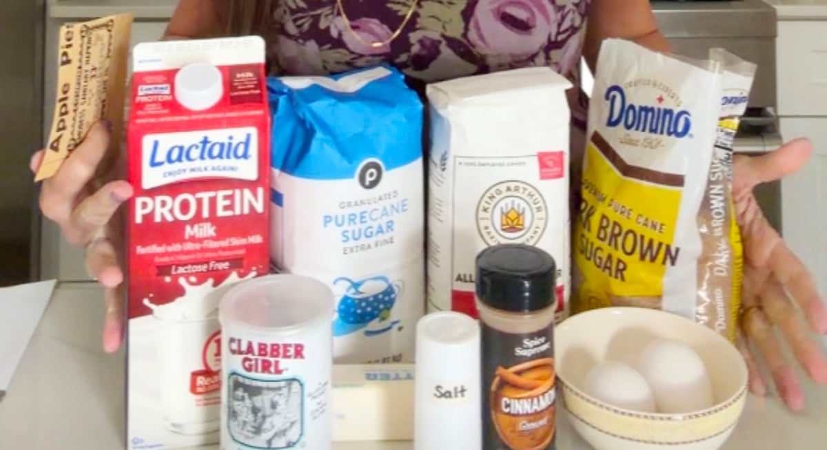 Ingredients needed to make cinnamon flop coffee cake.