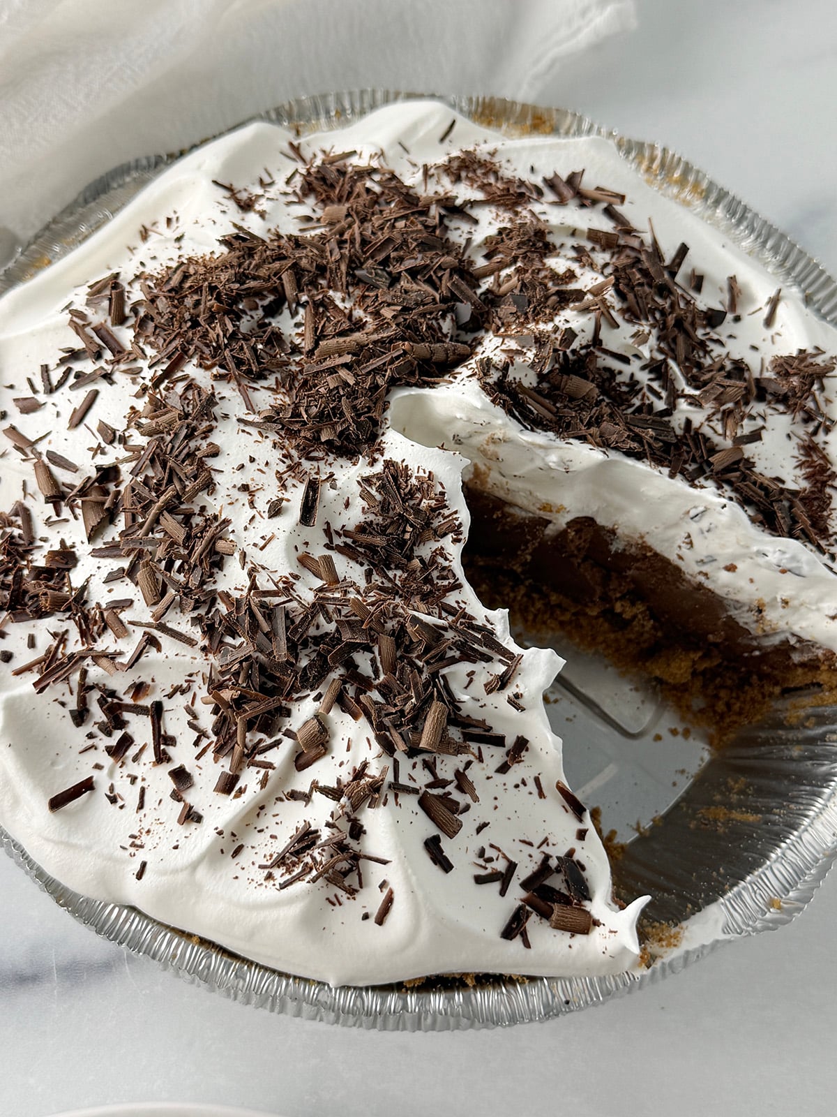 Grandma's mocha mousse pie in pie plate.