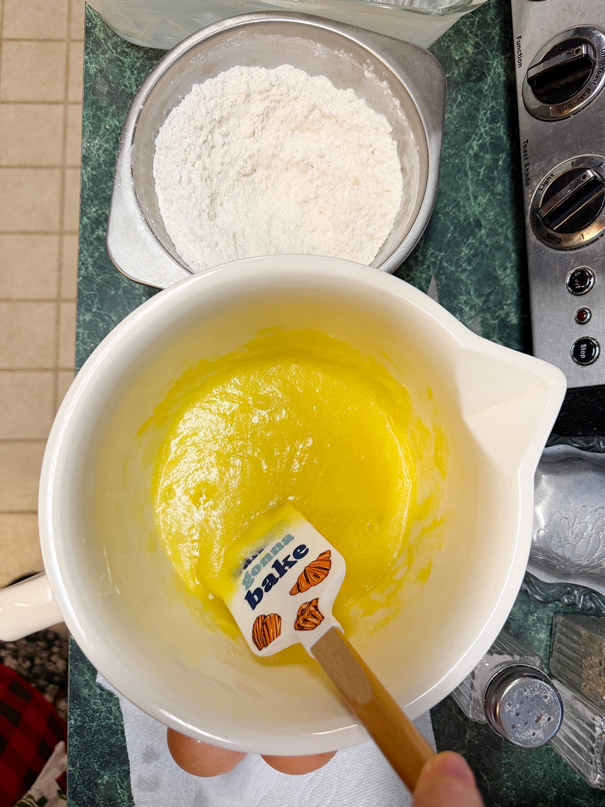 Lemon blueberry bread batter in bowl.